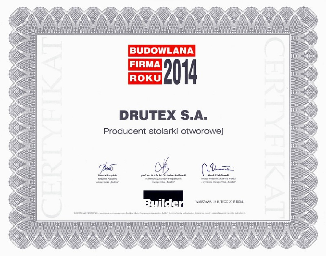 DRUTEX Budowlaną Firmą Roku