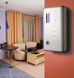 Elektryczny kocioł jest na tyle mały   i estetyczny, że z powodzeniem możemy powiesić go np. w przedpokoju lub na bocznej ścianie   salonu