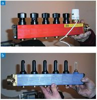 Rozdzielacz zasilenia z zamontowanym siłownikiem