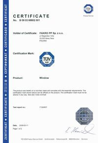 Certyfikat T&Uuml;V dla okien dachowych FAKRO