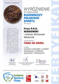 Firma WIŚNIOWSKI wyróżniona tytułem Firma na Medal 2011