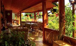 Długi okap i ciemny kolor szalówki zacienia taras oraz przyległy salon. Pani Maria pomaluje podsufitkę na biało, aby było jaśniej