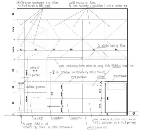 Fragment projektu wykonawczego kuchni.