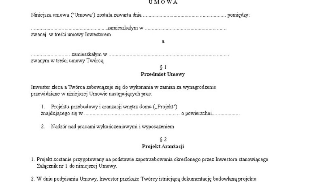 Umowa z architektem wnętrz i początek współpracy