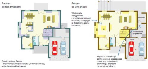 Parter przed zmianami i parter po zmianach