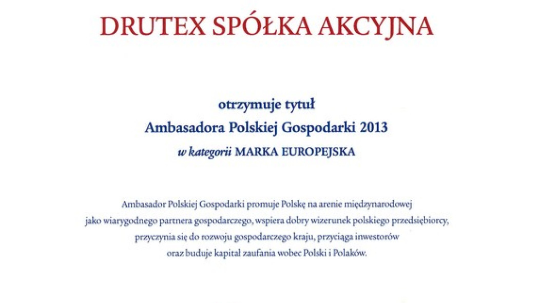 Drutex po raz trzeci z rzędu Ambasadorem Polskiej Gospodarki