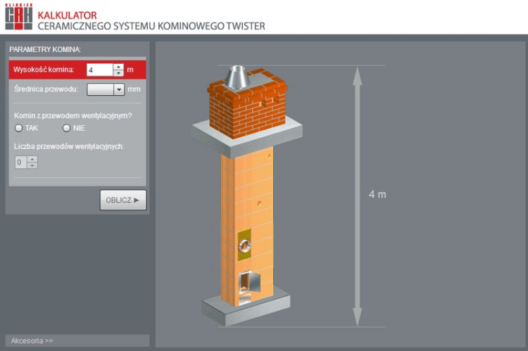 Kalkulator ceramicznego systemu kominowego