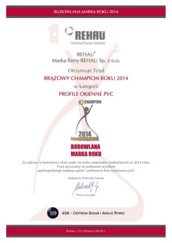 Profile Rhau nagrodzone - Budowlana Marka Roku 2014