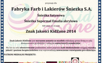 Znak Jakości KidZone 2014 dla produktów Śnieżka SA