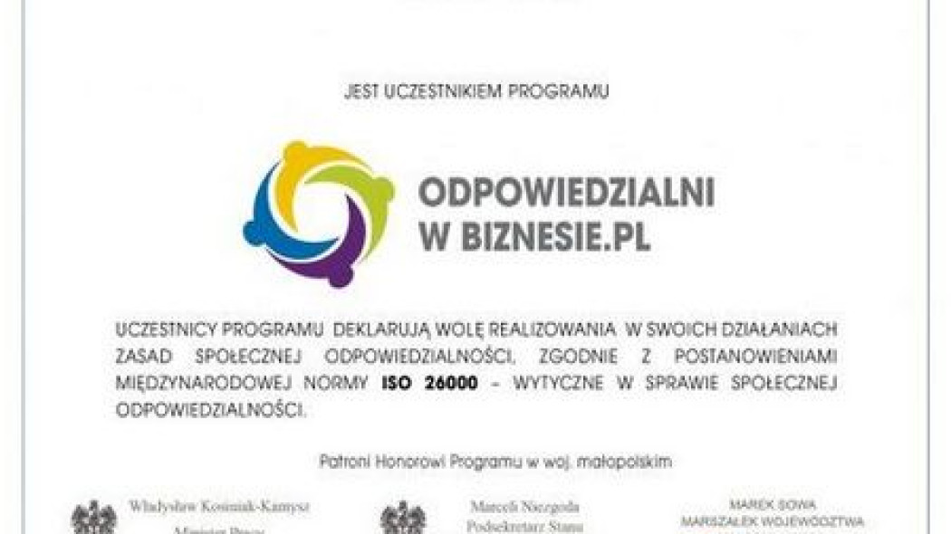 Joniec uczestnikiem programu "Odpowiedzialni w biznesie.pl"