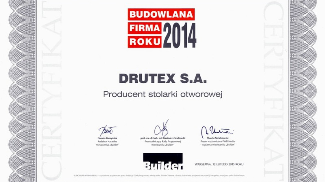 DRUTEX Budowlaną Firmą Roku