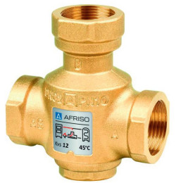 Trójdrogowy zawór mieszający przeznaczony do ochrony kotła przed tzw. zimnym powrotem. Działanie urządzenia ilustruje naklejony na nim schemat. fot. AFRISO