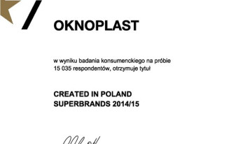 OKNOPLAST  z tytułem Created in Poland Superbrands 2014/15