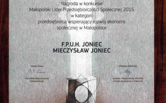 Firma JONIEC Małopolskim Liderem Przedsiębiorczości Społecznej 2015
