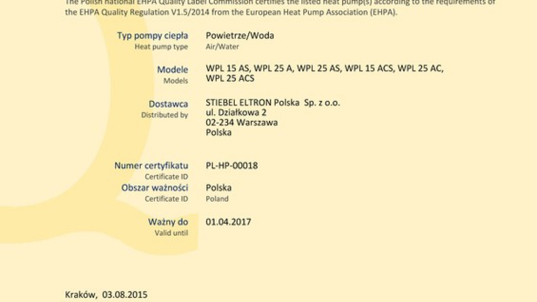 Certyfikat EHPA-Q dla pomp ciepła STIEBEL ELTRON