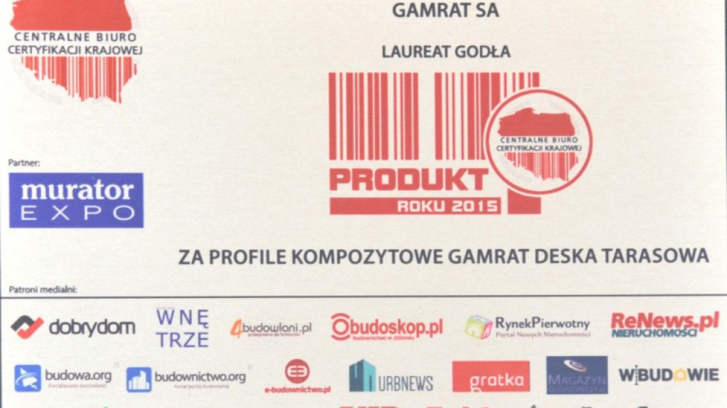 GAMRAT SA laureatem godła Produkt Roku 2015