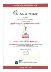 Złota Budowlana Marka Roku 2016 w kategorii Profile Okienne Aluminiowe