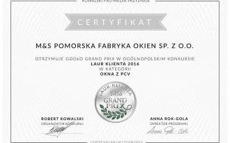 MS więcej niż OKNA wyróżniona w konkursie Laur Klienta 2016!