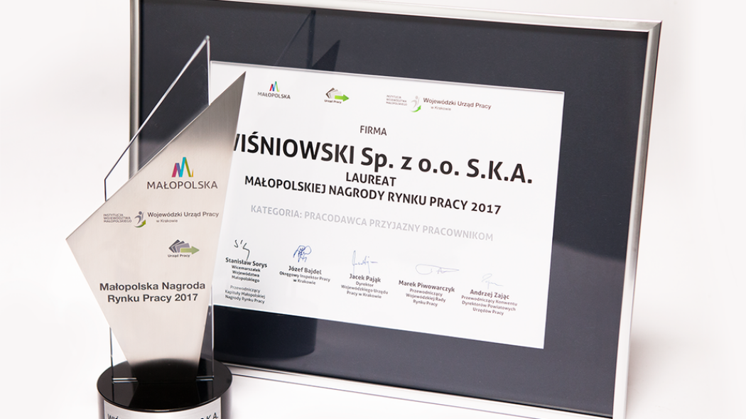WIŚNIOWSKI laureatem I edycji Małopolskiej Nagrody Rynku Pracy