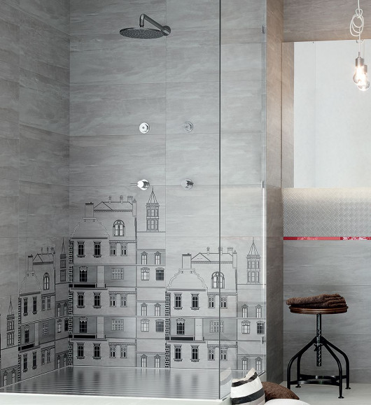 Płytki ceramiczne z dekorem w formie miasta