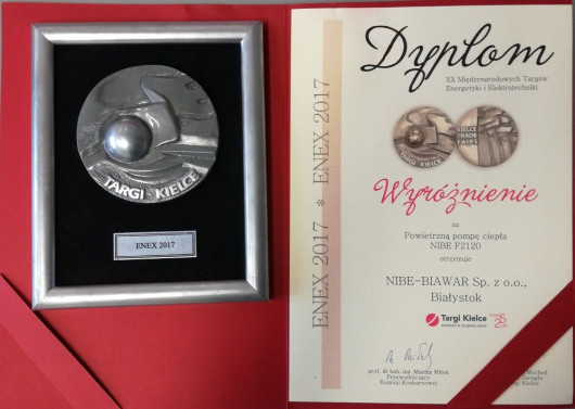 Wyróżnienie za powietrzną pompę ciepła NIBE F2120
