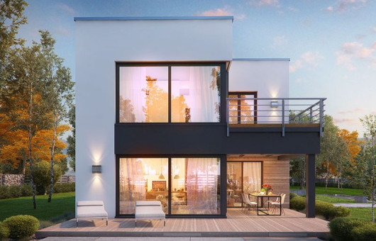 To jest modne: modernistyczna kostka z płaskim dachem i dużymi przeszkleniami