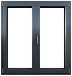 Okno z PVC wykończone okleiną w kolorze grafitu