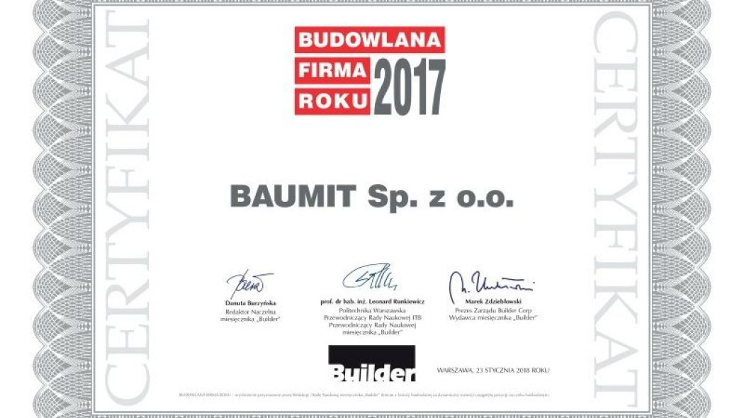 Baumit z wyróżnieniem Budowlana Firma Roku 2017!