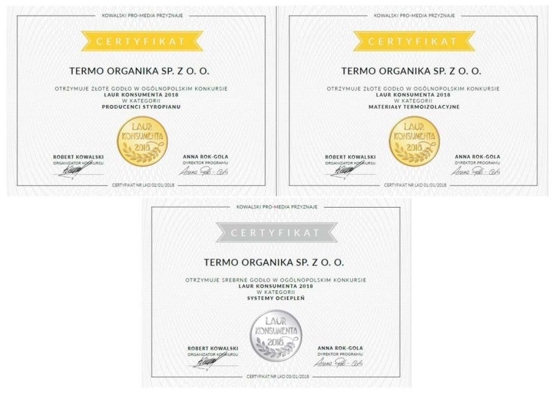 Złoty Laur Konsumenta 2018 dla Termo Organiki w dwóch kategoriach