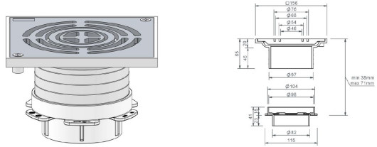 SitaCompact nasadka balkonowa z sitem płaskim z ABS, kratką z aluminium do odwadniania liniowego pionowego i możliwości podłączenia rur o średnicach DN50 o DN70.