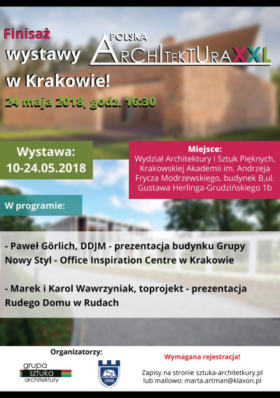 Finisaż wystawy: 24 maja 2018, godz. 16:30 - plakat Kraków