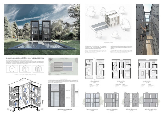 II miejsce w kategorii Dom Jednorodzinny otrzymał Piotr Zalewski z Politechniki Warszawskiej, który stworzył koncepcję idealnego domu dla pasjonatów wspinaczki.