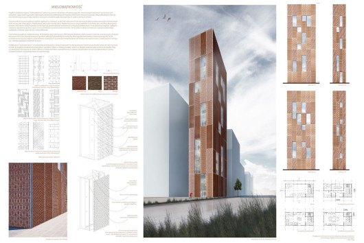 I nagrodę otrzymała Klaudia Lachcik z Politechniki Warszawskiej za projekt architektury ceglanej o nazwie &quot;Wielowątkowość&quot;