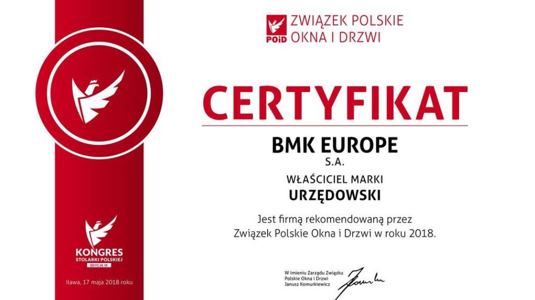 Marka Urzędowski polecana przez Związek Polskie Okna i Drzwi