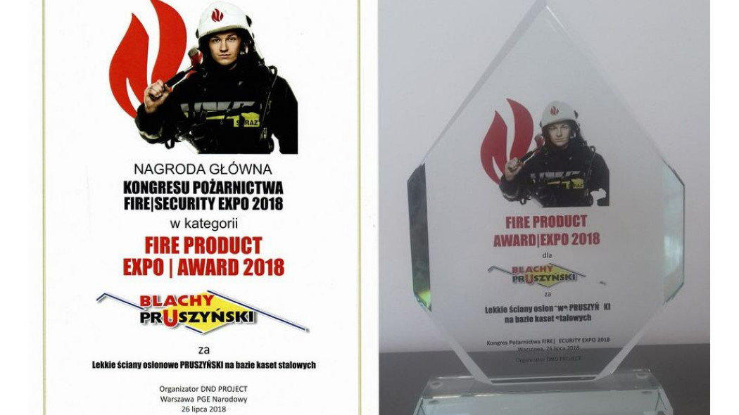 Nagroda Główna Kongresu Pożarnictwa FIRE SECURITY EXPO 2018 dla Blachy Pruszyński