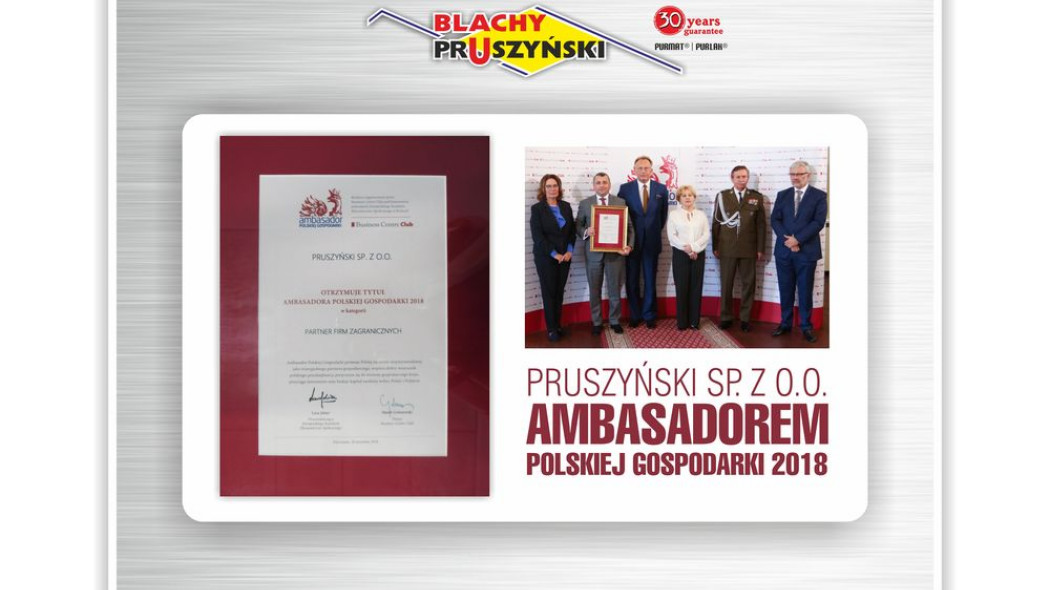 Pruszyński sp. z o.o. Ambasadorem Polskiej Gospodarki 2018