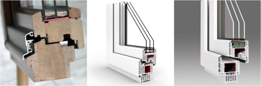 Profile okien: drewniany o głębokości 92 mm, z pakietem trzyszybowym, 6-komorowy PVC o głębokości 82 mm, 4-komorowy PVC o głębokości 80 mm