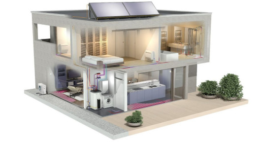 Budynek z pompą ciepła - schemat