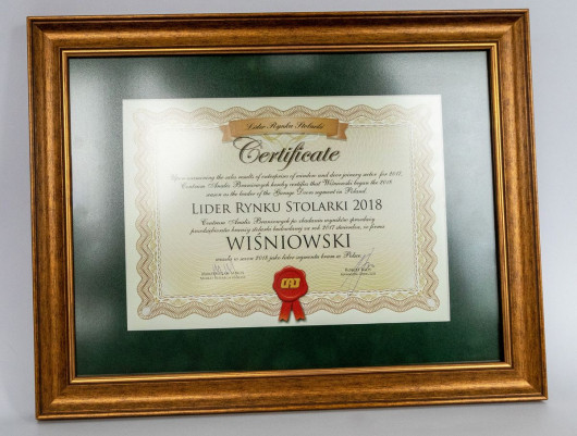 Certyfikat Lidera Rynku Stolarki dla firmy Wiśniowski