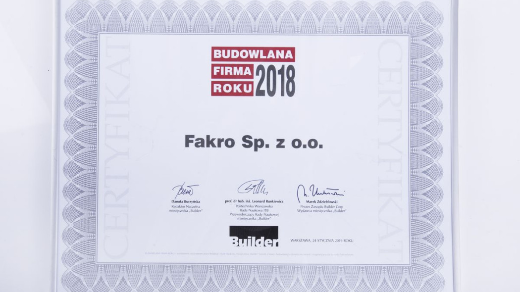 FAKRO Budowlaną Firmą Roku 2018