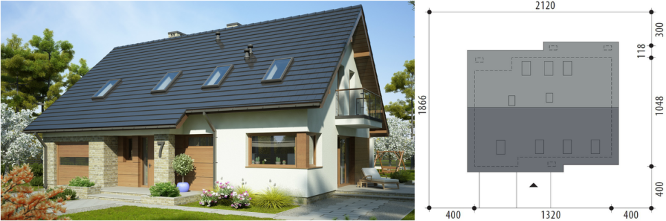 Wizualizacja projektu Emilia i rzut dachu