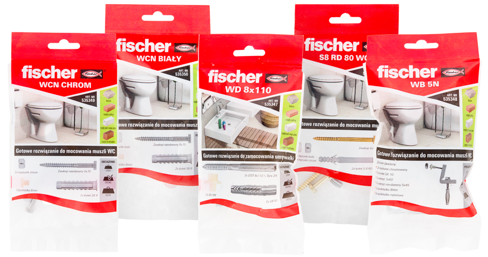 Zestawy do mocowania ceramiki sanitarnej fischer