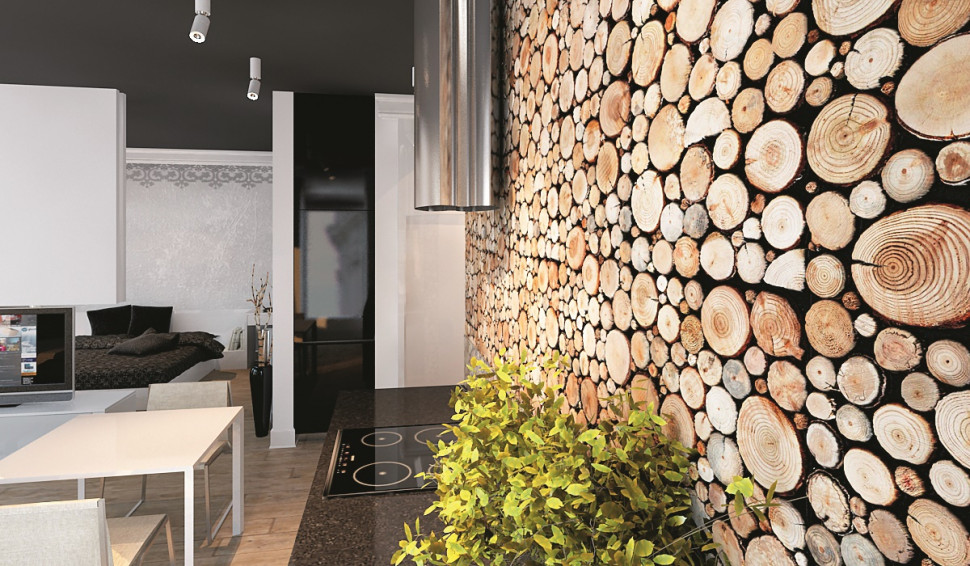 Drewniane panele dekoracyjne mogą mieć na przykład wzór przeciętych pni drewna