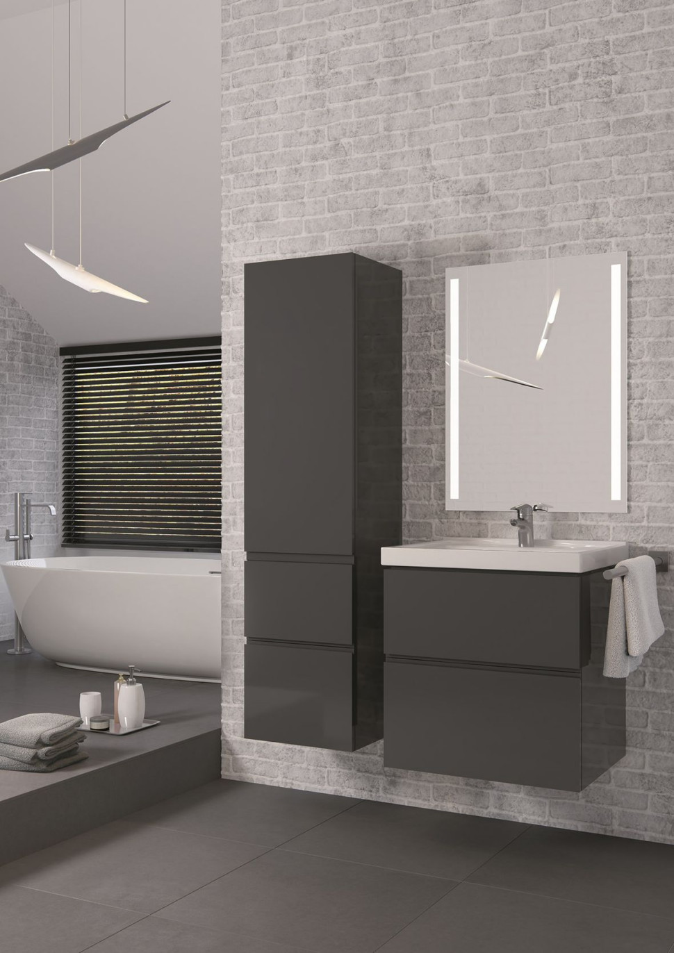 Meble łazienkowe w kolorze szarym