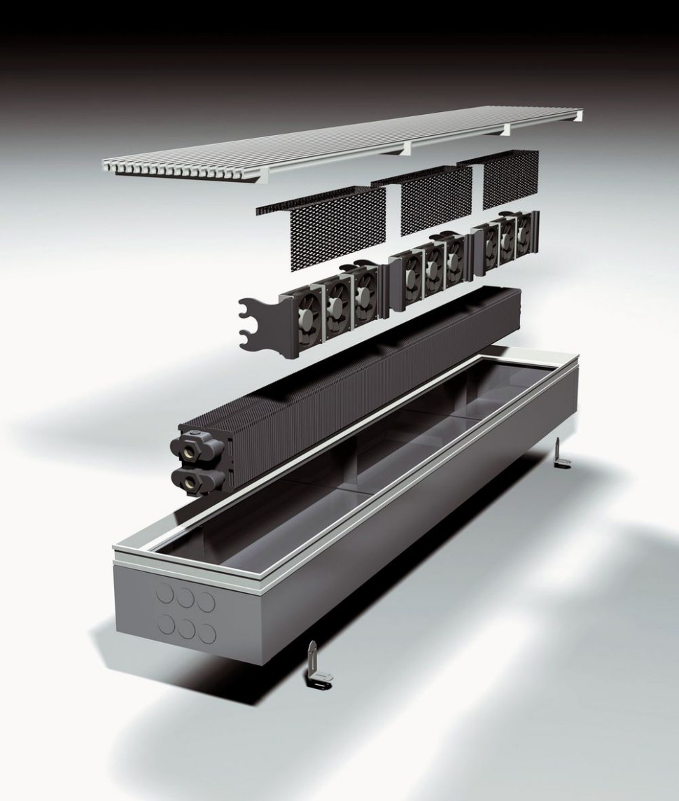 Grzejnik kanałowy z wentylatorami wymuszającymi ruch powietrza