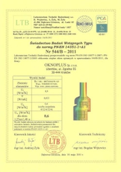 Certyfiakt potwierdzajacy parametry TopTHERMO 