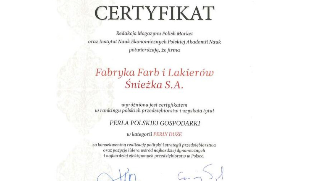 Śnieżka po raz kolejny "Perłą Polskiej Gospodarki 2012"!