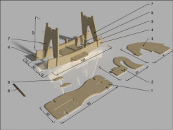 Po wycięciu wszystkich elementów zabawki z płyty oraz ich złożeniu, konia można pomalować lub po prostu polakierować, eksponując tym samym strukturę płyty MFP