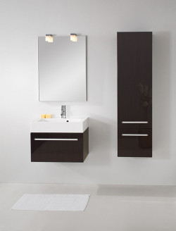 Variete to biała wisząca szafka  z MDF o wymiarach 33,5 x 60 x 50 cm z jedną szufladą, utrzymana w geometrycznej stylistyce