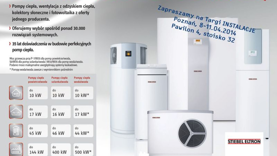 STIEBEL ELTRON w Poznaniu 9 kwietnia 2014 roku zaprasza na Targi Instalacje